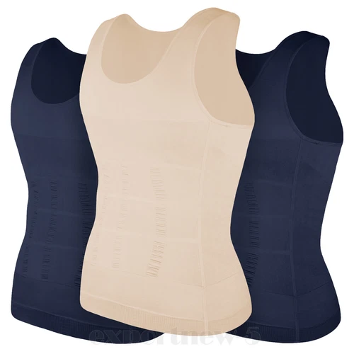 Herren 3er-Pack Schlank Body Shaper Haltung Korrektur Weste Bauch Kompression Tops USA - Bild 32 von 56