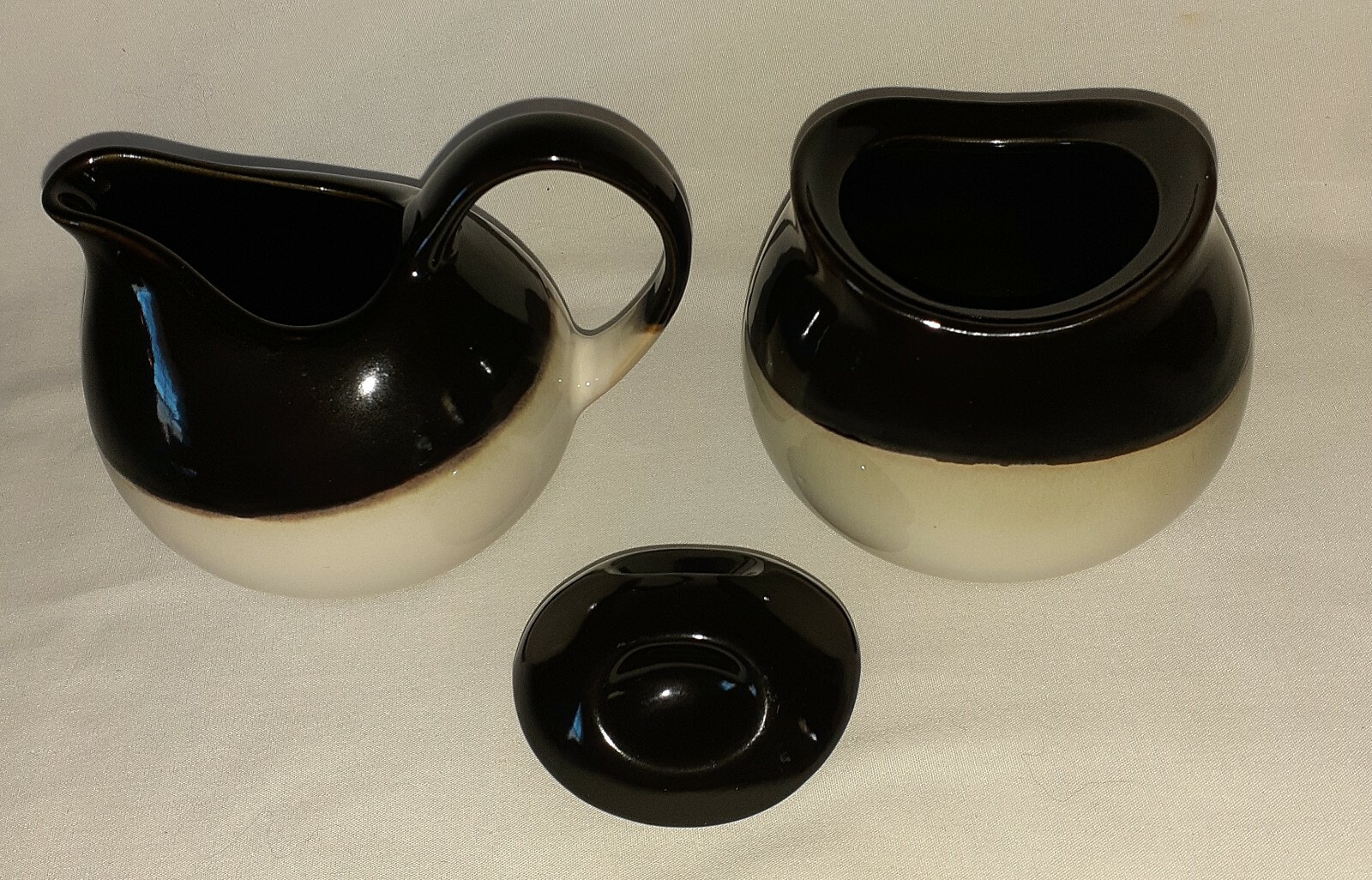 Sango Nova Black 4932 Sugar Bowl with Lid and Matching Creamer 