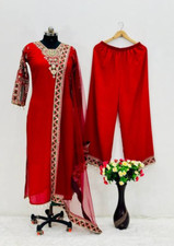 Ethnic Wear Vichitra Silk Salwar Kameez With Red Dupatta For Women And Girls