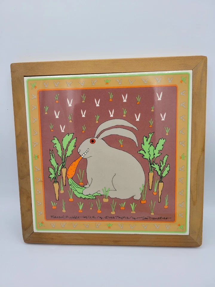 Remache de azulejos de cocina de zanahoria vintage Taylor Ng colgante de pared "conejo bribón" Foto 4 de 4