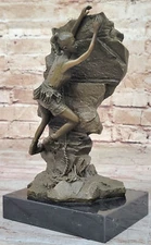 Handcrafted Art Deco Bronze: M. Nicks Rock Climbing Woman Statue Sale Artwork