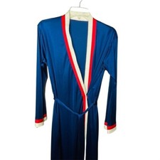 Vintage Tom Bezduda Womens Robe Blue Stripes Small Nylon Made USA House Coat u