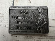 VTG 1985 National Rifle Association NRA Defender Of Firearms Freedom Belt Buckle