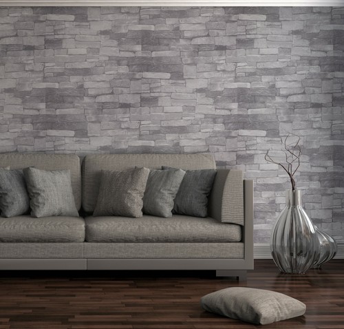 Realistic 3D Vintage Brick Effect Rustic Stone Grey Textured Vinyl Wallpaper - Picture 18 of 64