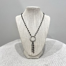 Julio Metal Cirlce Charm  Beaded Chain Dangle Necklace Black