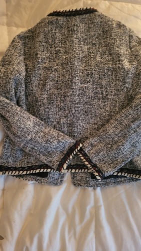 ZARA NEW ECRU grey TWEED BLAZER WITH TRIMS SIZE M - Picture 13 of 16