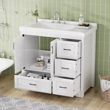36" Bathroom Vanity w/ Sink, 4 Drawers, Freestanding Bath Vanity Storage Cabinet