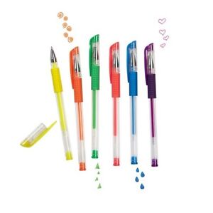 Set 6 Penne Gel Glitter Colorate Colori Fluorescenti Bambini Disegni Scuola Dfh Ebay