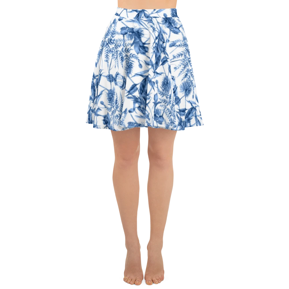 Vintage Blue Floral Skater Skirt, Gift for Her