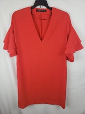 Zara Red Flutter Sleeve Shift Dress Mini Red Flutter Sleeve V- Neck XS