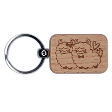 Smitten Llama Alpaca Couple Love Engraved Wood Rectangle Keychain Tag Charm