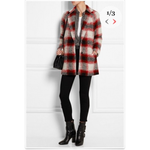 Madewell Red Plaid Wool Blend Peacoat Jacket XS Mid Length Winter Coat Classic
