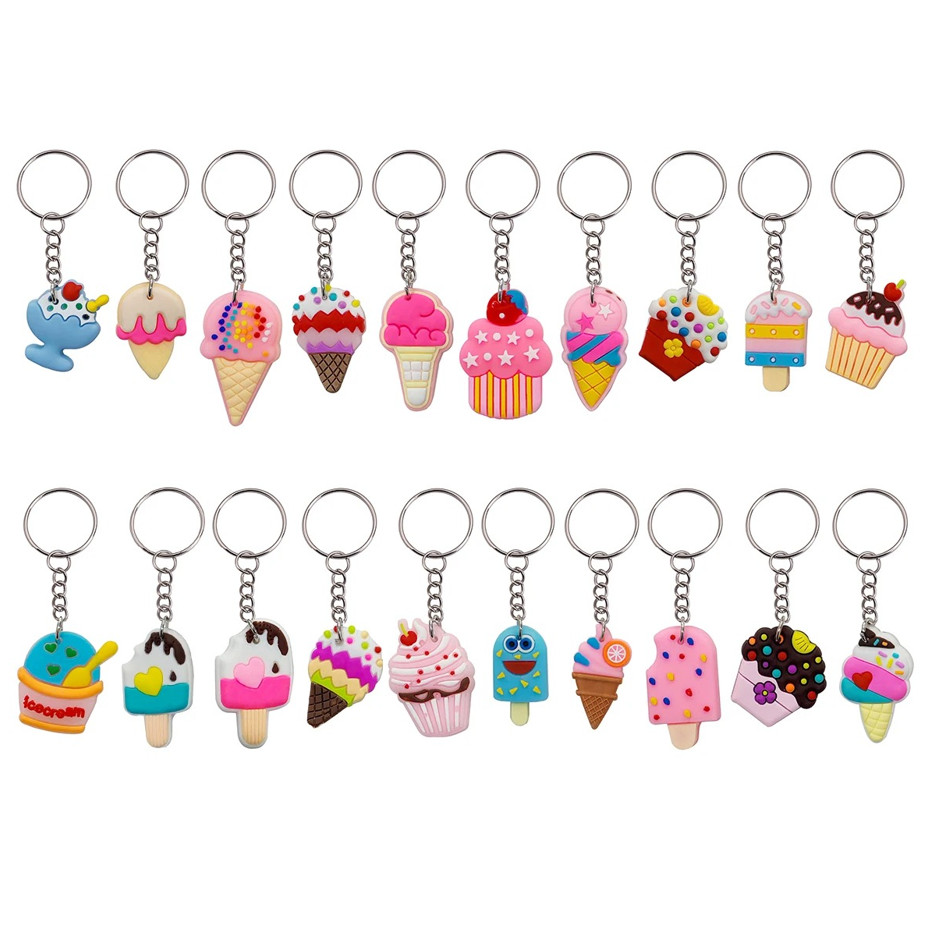 20Pcs Cute Ice Cream Cartoon Keychains Keyring Bag Backpack Charm Gift