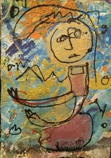  SMALL ABSTRACT  EXPRESSIONISM ORIGINAL LADY PORTRAIT FLAT CANVAS PAINTING 