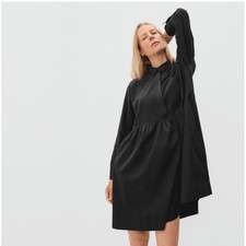 Everlane Black Poplin Oversized Mini Shirtdress Drop Waist Long Sleeve Large