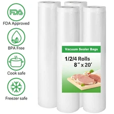 1/2/4 Rolls 8"x20 Rolls Vacuum Sealer Bags Food Saver Embossed Bag 4 Mil