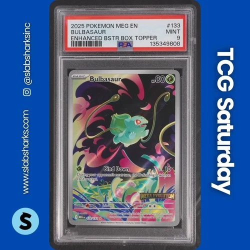 2025 POKEMON MEGA EVOLUTION E.B. BOX TOPPER PROMO #133/132 BULBASAUR PSA 9