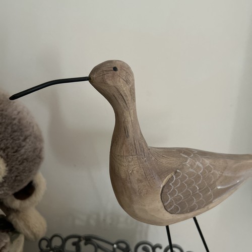 Hand Carved Wood Sandpiper Shorebird 17” Figurine Nautical Decor Metal Legs