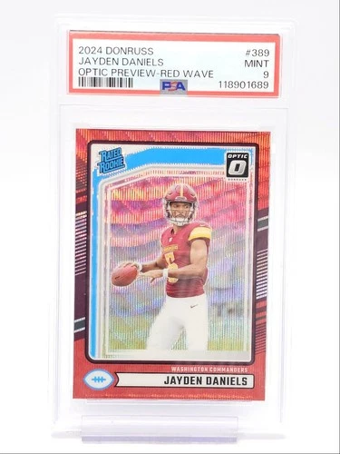 JAYDEN DANIELS 2024 DONRUSS OPTIC RATED ROOKIE RED WAVE PREVIEW RC PSA 9 Q0004