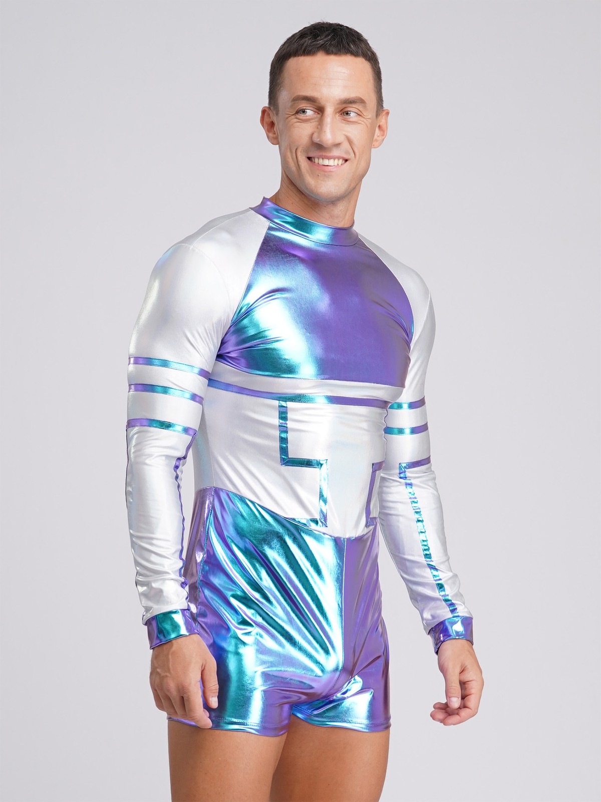 Mens Cospaly Shiny Outfits Romper Outerspace Role Play Astronaut Masquerade