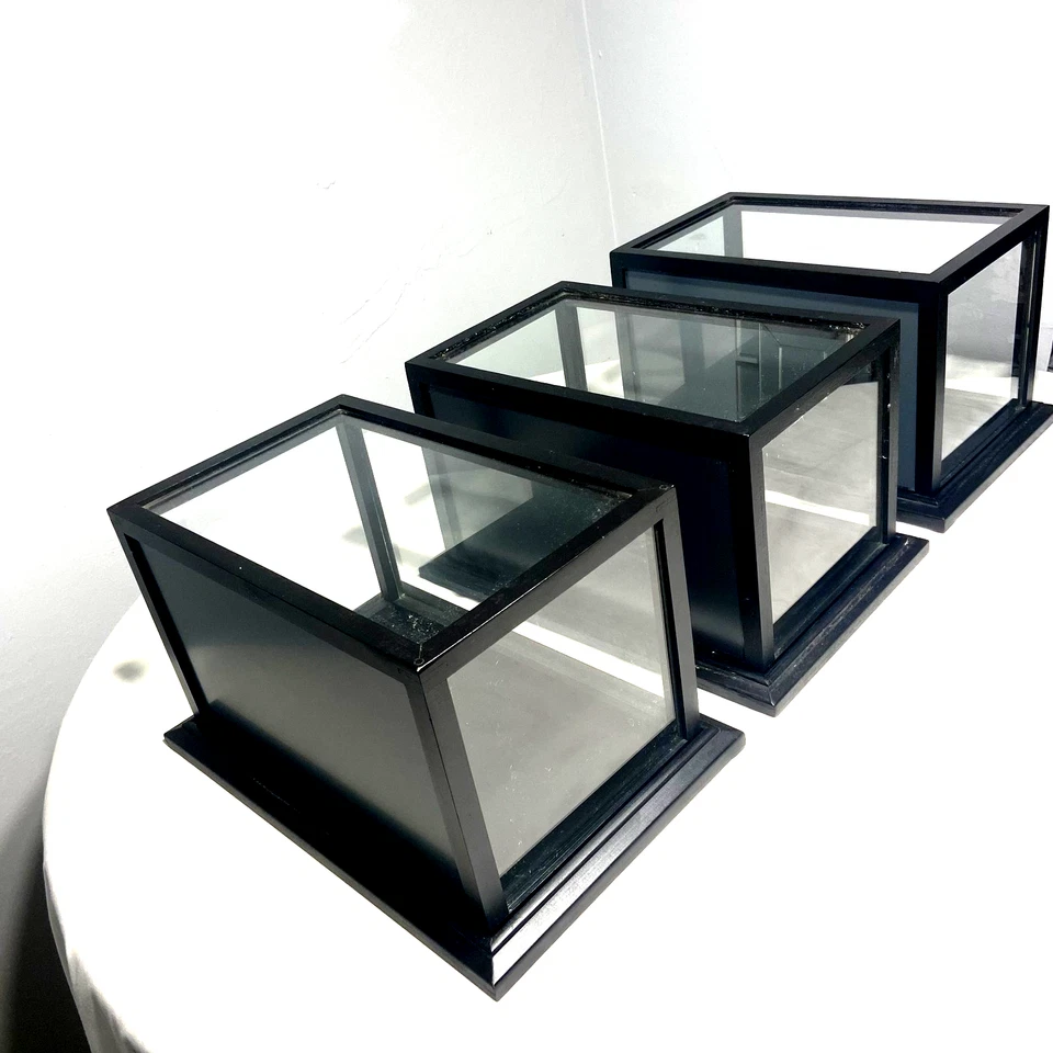 Lot of 3 Memorabilia Display Cases Blackwood & Glass W/Mirrored Back 13x8x8 - Image 4 of 4