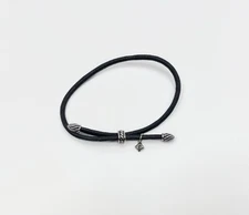 David Yurman Adjustable Black Cord Bracelet w/Sterling Silver Details