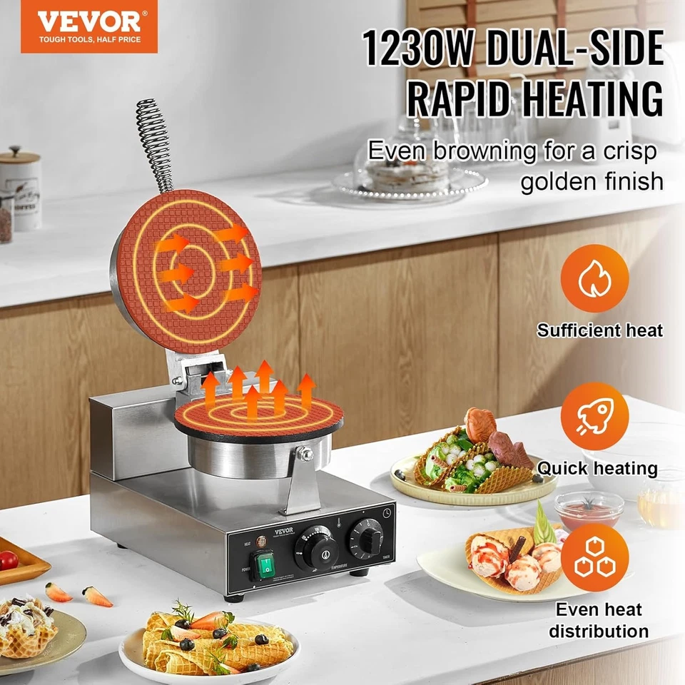 VEVOR Máquina Eléctrica de Cono para Helados, Máquina Comercial de Cono para Gofres 1230W, No-S Foto 2 de 4