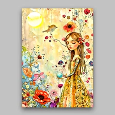 ACEO Miniature Art Print 2.5x3.5 Artist Trading Card Girl Seeking Wisdom