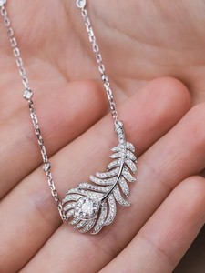 Authentic 2.30Ct Round Cut Real Moissanite Feather Women's Pendant 14K White Gold Plated