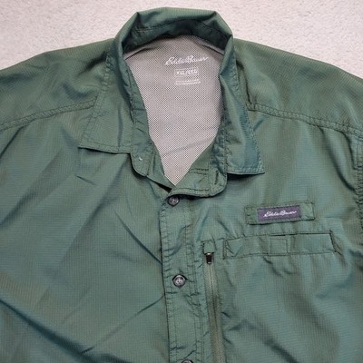 Eddie Bauer Performance Vented Back Fishing Shirt Mens 2XL Green Short Sleeve