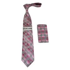 Men's Stacy Adams Necktie and Hankie Set Fancy Design Silky Look SAT15 Pink
