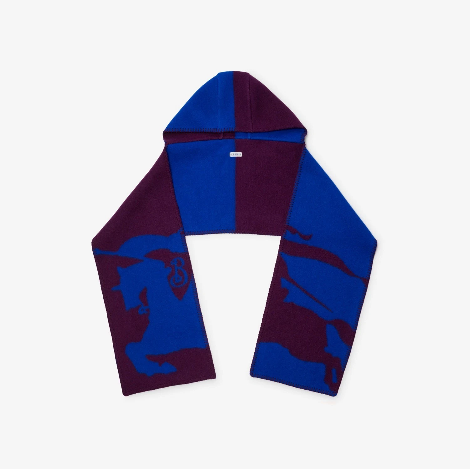 Burberry — Burberry EKD Print Wool Hood Hooded Scarf in Pansy Knight Blue RRP$1490