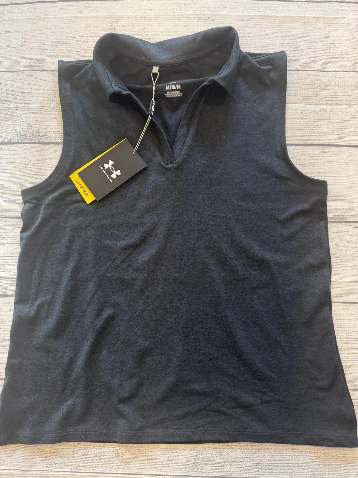 Under Armour Polo Shirt Womens Medium Black Sleeveless UPF 50 Golf Performance