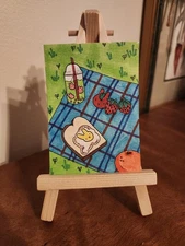 ACEO Original Drawing Bunny Picnic Miniature Art Trading Card