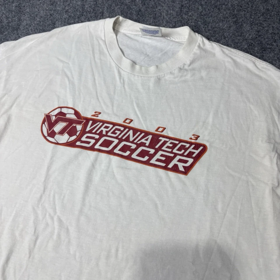VTG 2003 Virginia Tech Hokies Soccer T Shirt Men’s XL White NCAA Single Stitch  - Image 3 of 4