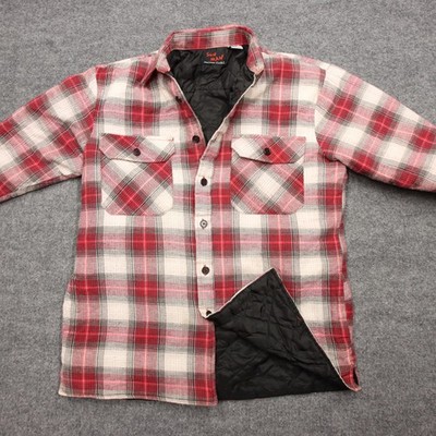 Sun Man Shirt Jacket Mens Medium Red Plaid Quilted Flannel Insulated Workwear