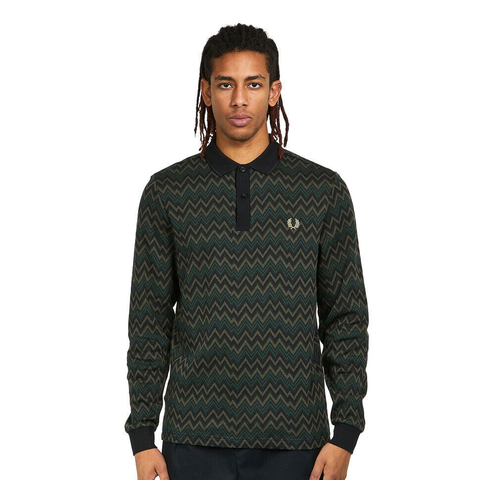 Fred Perry Jacquard LS Polo T-Shirt Men night green