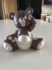 Vtg ‘87 Kimble Mold Ceramic Baby Teddy Bear Figurine Money Bank 7.5” T 