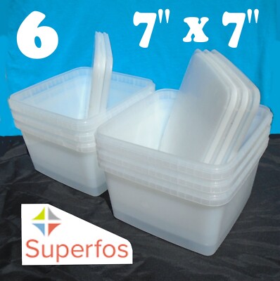 6 Superfos UniPak Unclear Frosty Plastic Containers 4¼''x7¼''x7¼'' + 6 Snap-On Lids