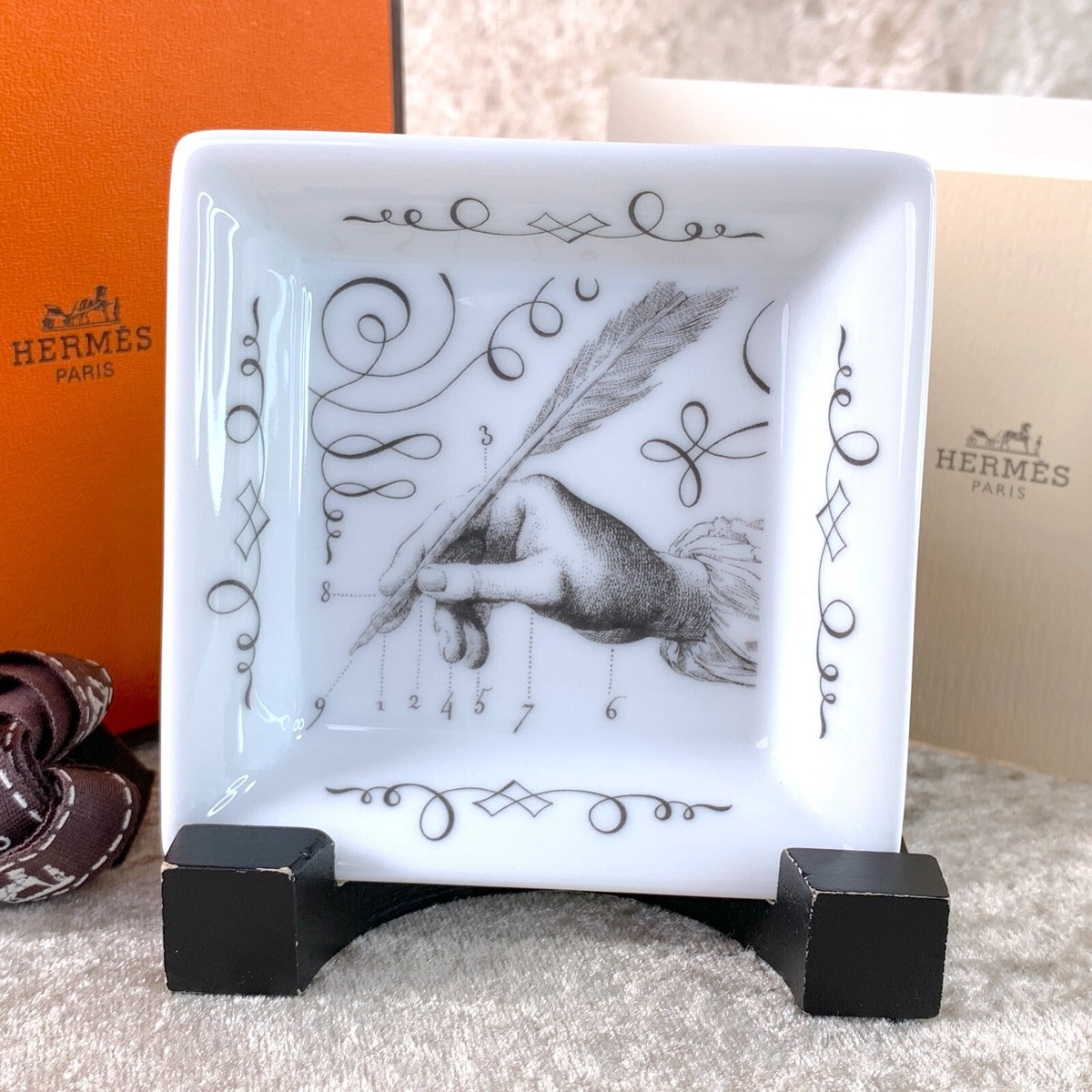 Hermes Paris Ashtray Mini Tray Plate Pen Calligraphy 2002 Limited