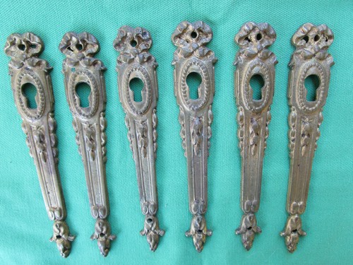 6 entrées serrure laiton doré ancien portes meuble décor noeuds hauteur 12,7 cm