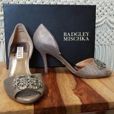Badgley Mischka Salsa Peep Toe Heels Metallic Size 7 EUC
