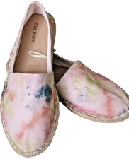 Tie Dye Espadrilles 6.5 Canvas Flat Shoes Fairy Pixie Old Navy Peace Watercolor