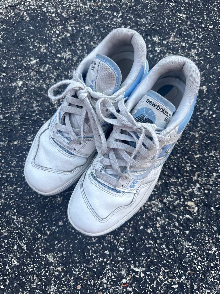 New Balance 550 UNC White Dusk Blue Basketball Gym Shoes Women Size 7.5