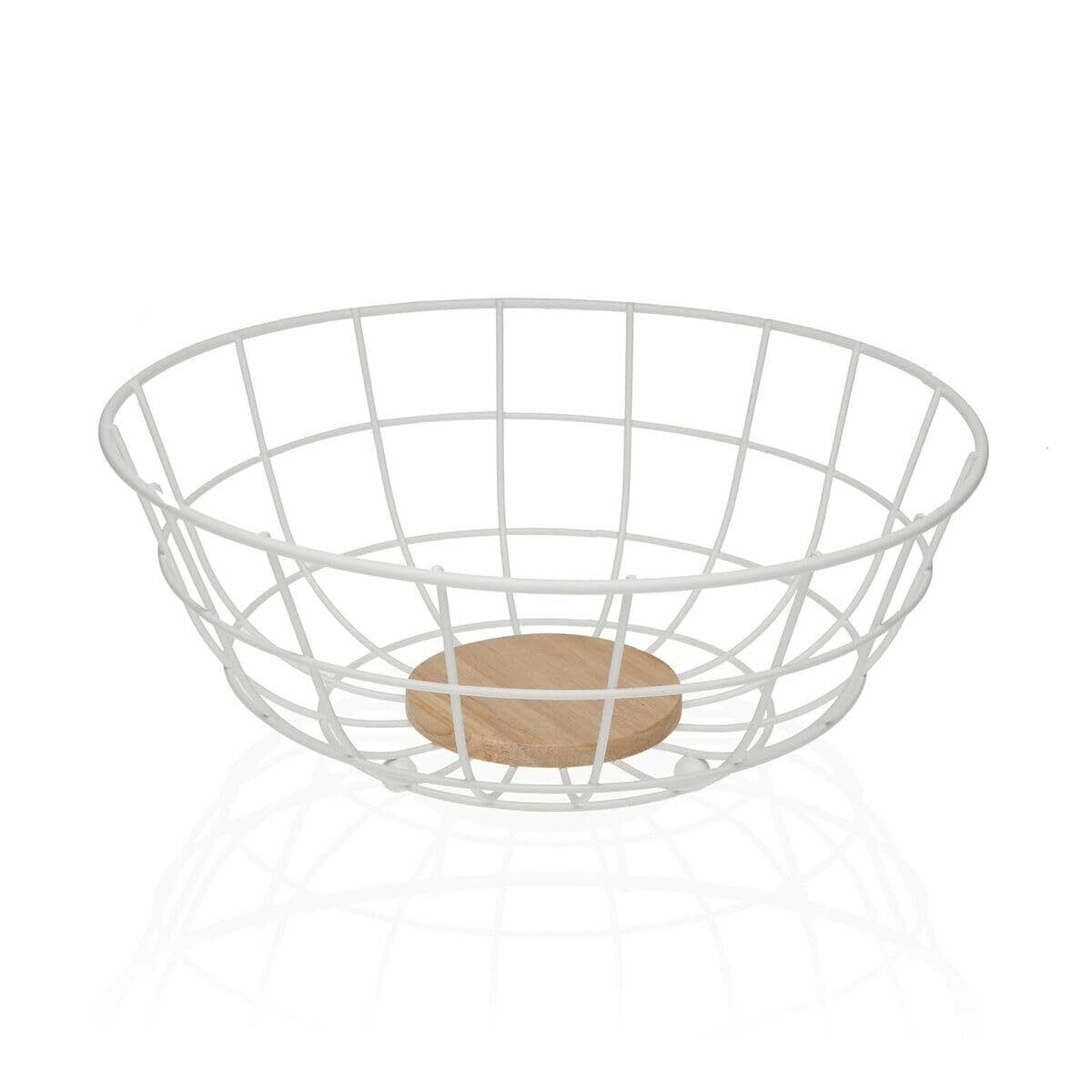 Fruit Bowl Versa White 28 X 12 X 28 Cm Wood Rubber Wood Steel Iron NUOVO
