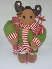 17" Stuffed Plush Christmas Moose Green Sweater Antlers Country Cabin Ski