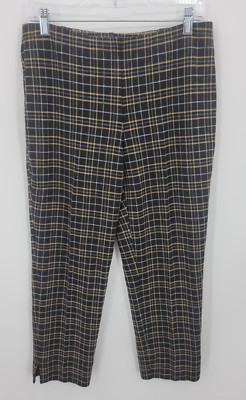 J Jill Pants Womens Medim Petite Black Plaid Pointe Slim Leg Stretch Knit Career