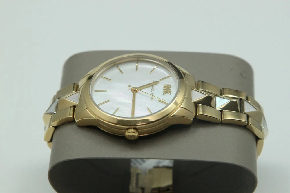 NWT Michael Kors MK6689 Runway Gold White Tone Stainless Steel Womens Watch