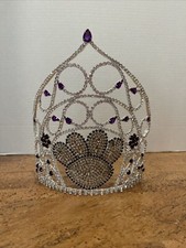 Large Pageant rhinestone clear  Purple Paw Print crown adjustable tiara