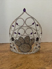 Large Pageant rhinestone clear & Purple Paw Print crown adjustable tiara